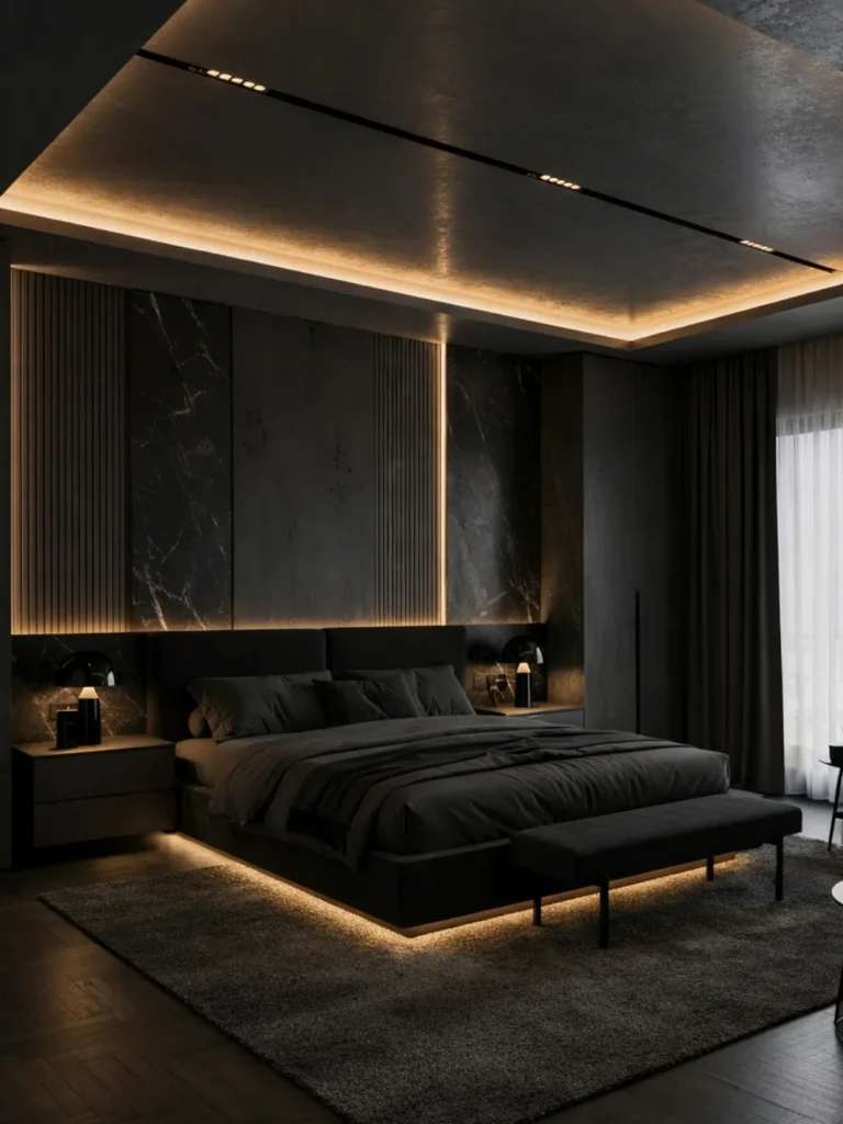 15. Marble Wall with Floating Ceiling Light