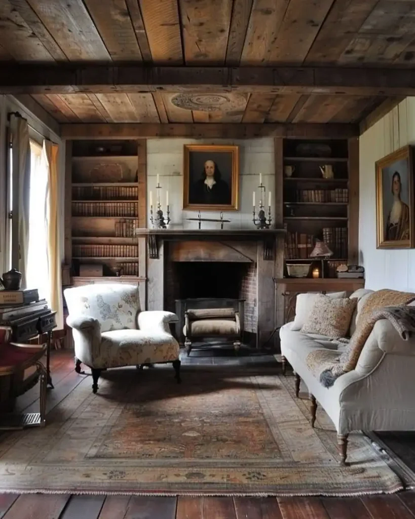 15. Wood Plank Room With Built In Bookshelves