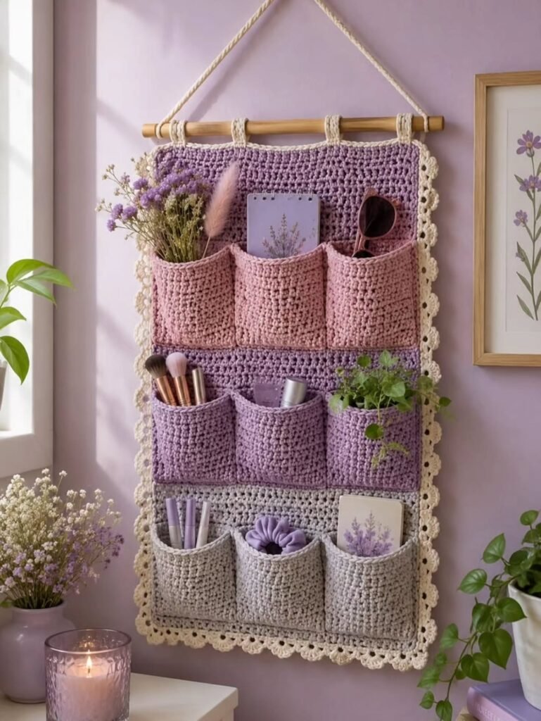17 DIY Bedroom Decor Ideas You'll Fall in Love With 17 16. Crochet Pocket Wall Organizer