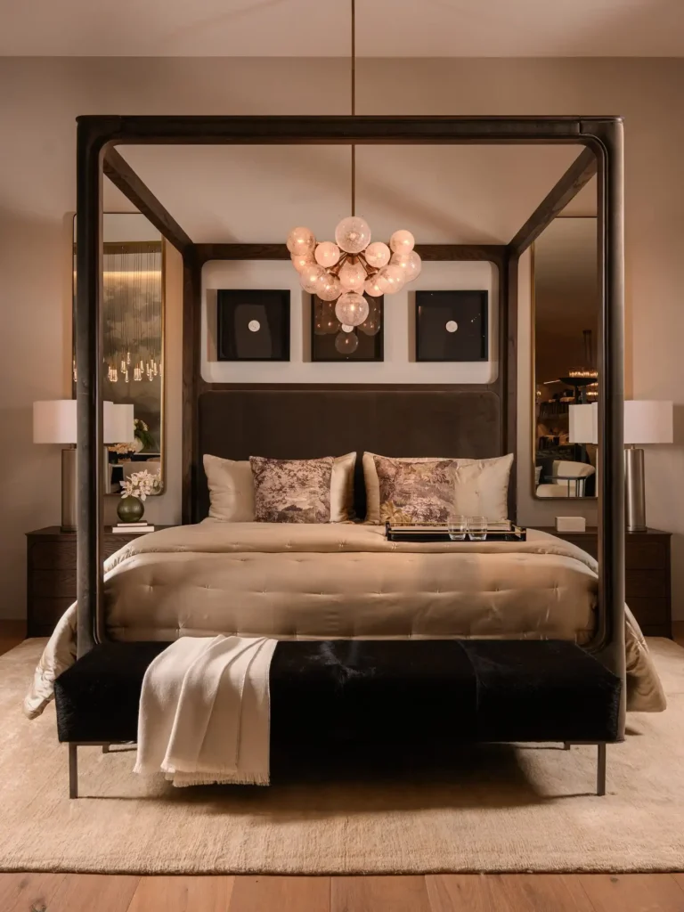 3. Modern Dark Wood Canopy Bed
