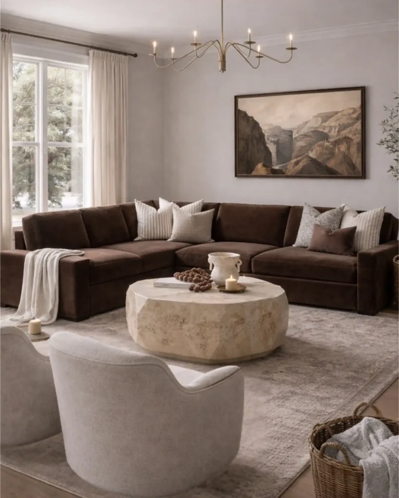 4. Chocolate Brown Velvet Sectional