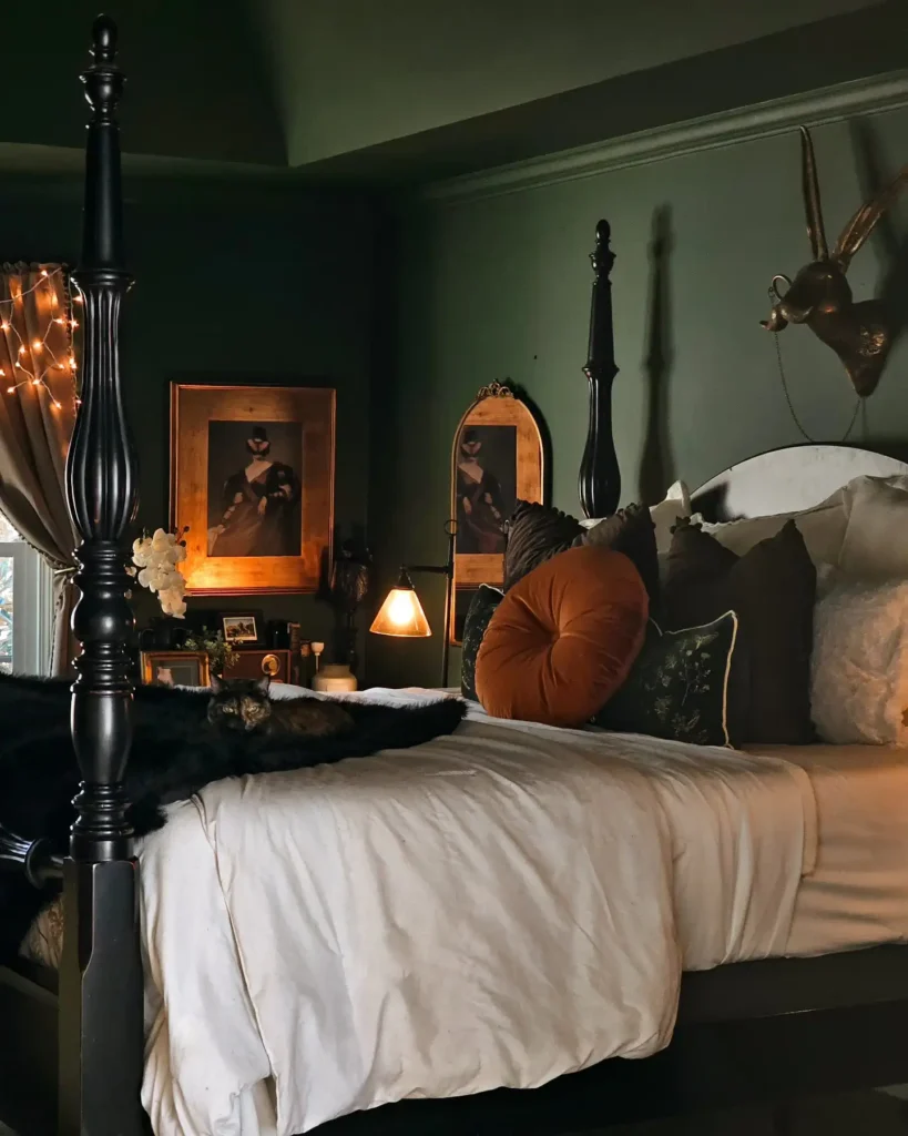 4. Four Poster Bed with Dark Green Walls