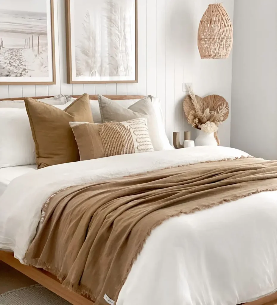 5. Camel and Cream Pillow Stack