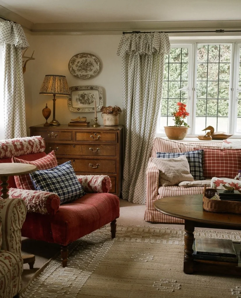 5. Layered Plaid And Antique Wood Chest