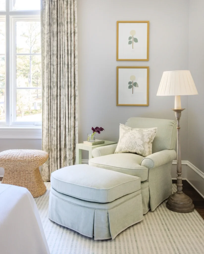 5. Sage Green Armchair with Matching Ottoman