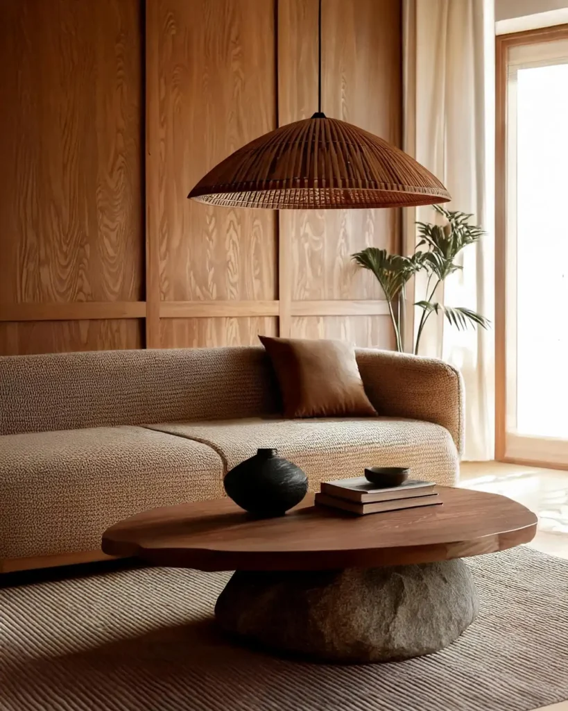 6. Freeform Wood and Stone Coffee Table