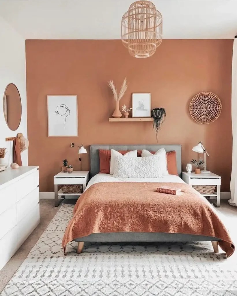 6. Warm Terracotta Accent Wall Bedroom