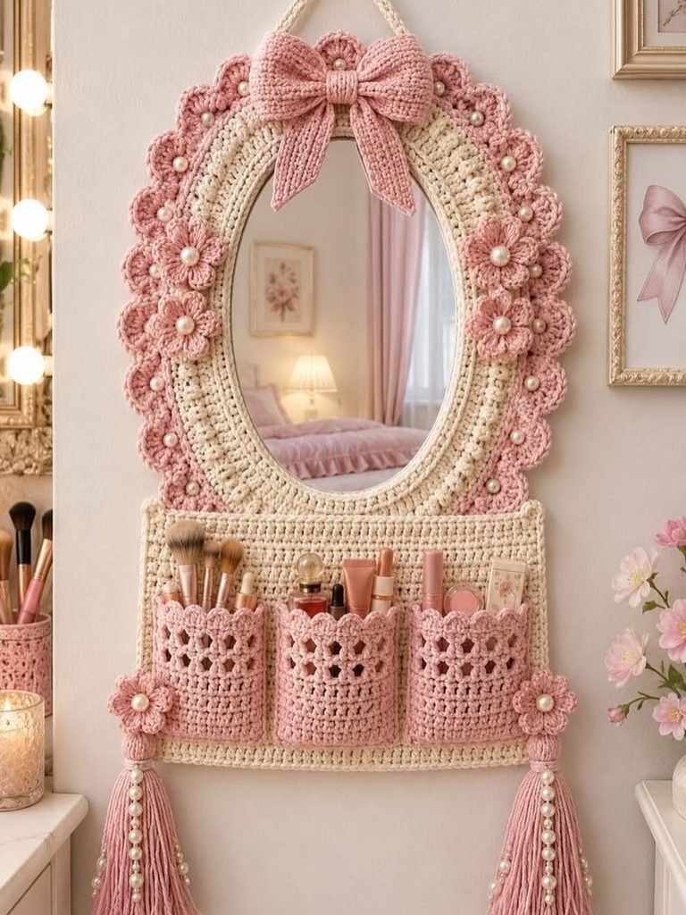 17 DIY Bedroom Decor Ideas You'll Fall in Love With 8 7. Crochet Mirror Organizer 768x1024 1
