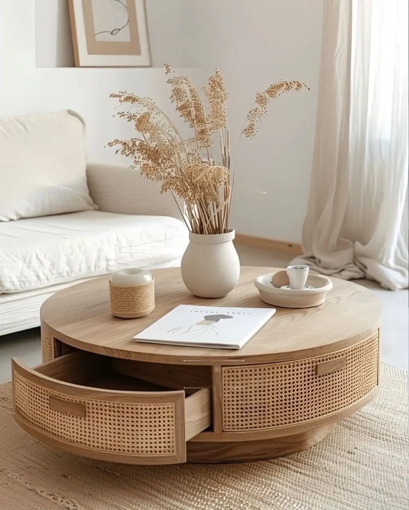 7. Round Rattan Storage Coffee Table