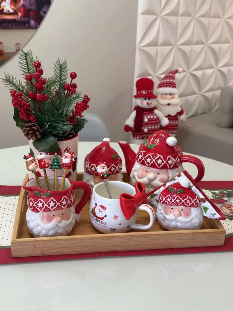 7. Santa Faced Teapot and Mug Tray Display
