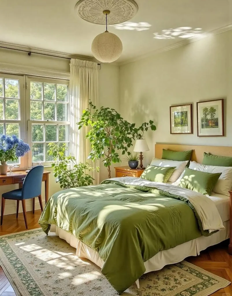 7. Sunlit Moss Green Bedroom