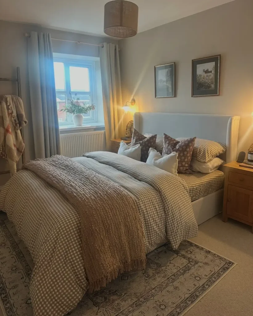8. Cottage Style Bedroom with Gingham Bedding