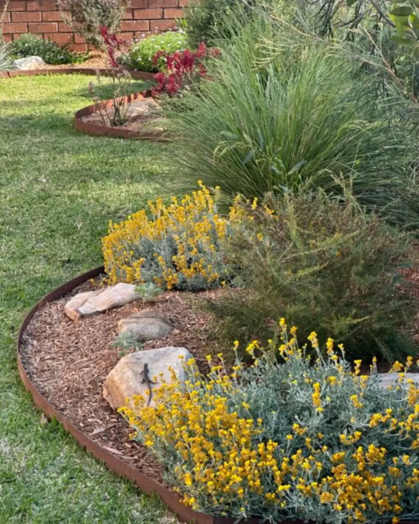 8. Native Wildflower Bed with Rustic Steel Edging