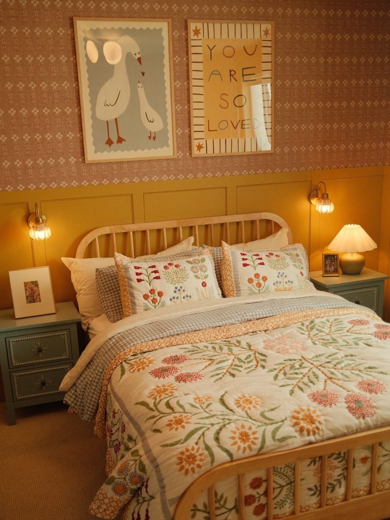 17 DIY Bedroom Decor Ideas You'll Fall in Love With 9 8. Two Tone Wallpaper and Paneling 768x1024 1