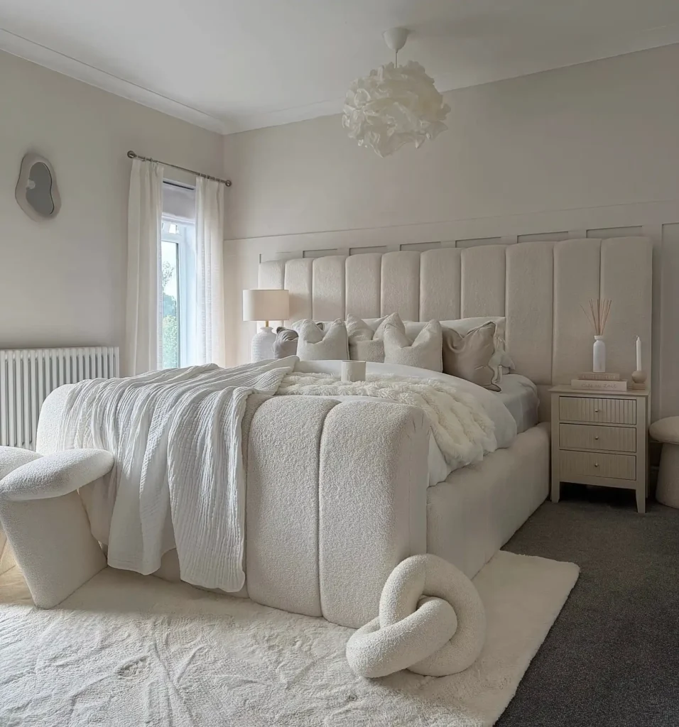 9. All White Boucle Bedroom