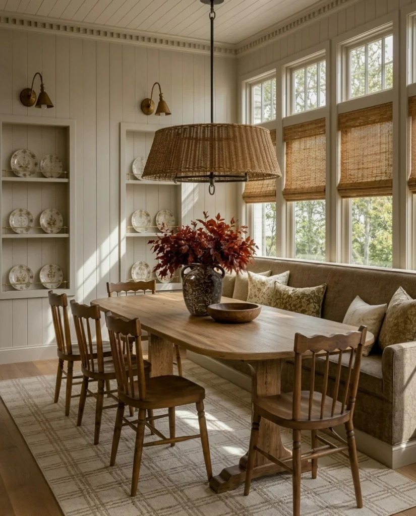 14. Oversized Woven Drum Shade Above The Table